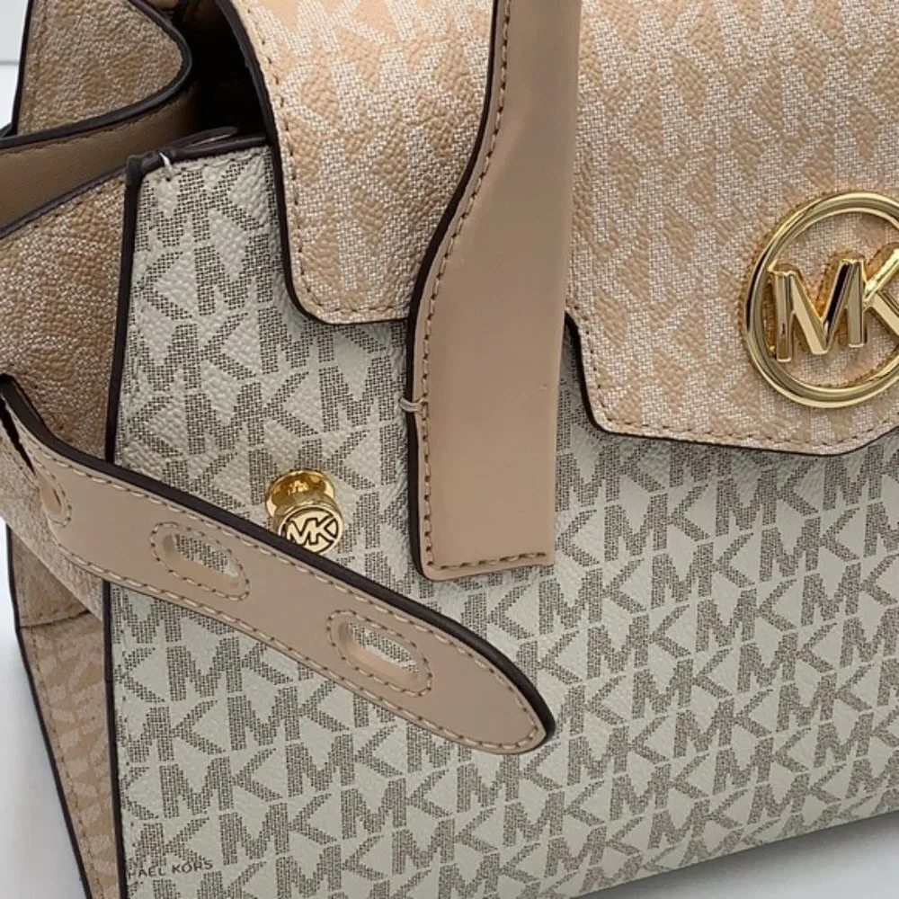 Michael Kors Carmen Medium Logo and Faux Leather Belted Satchel